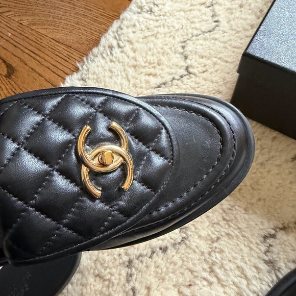 CHANEL Black and Gold Quilted Loafers - Picture 12 of 14